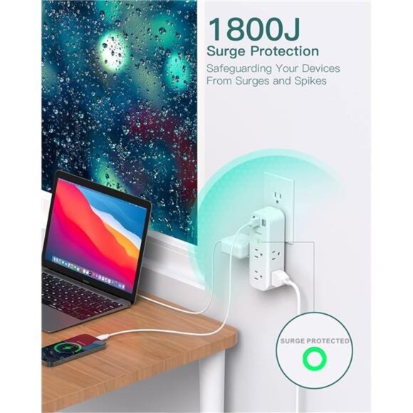 Surge Protector - Outlet Extender with Rotating and Multi Plug with 6 AC 3 USB - Picture 4 of 8